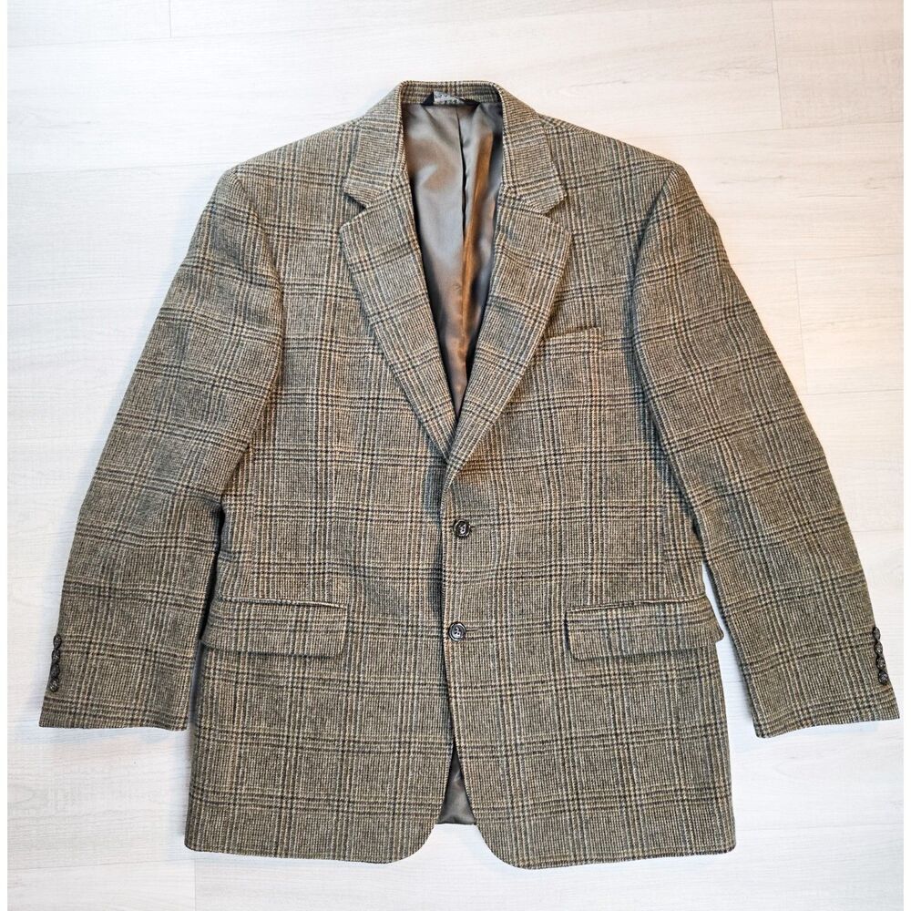 Jos. A. Bank 42 REG Sport Coat 100% Camel Hair Blue Glen Plaid Blazer Luxury